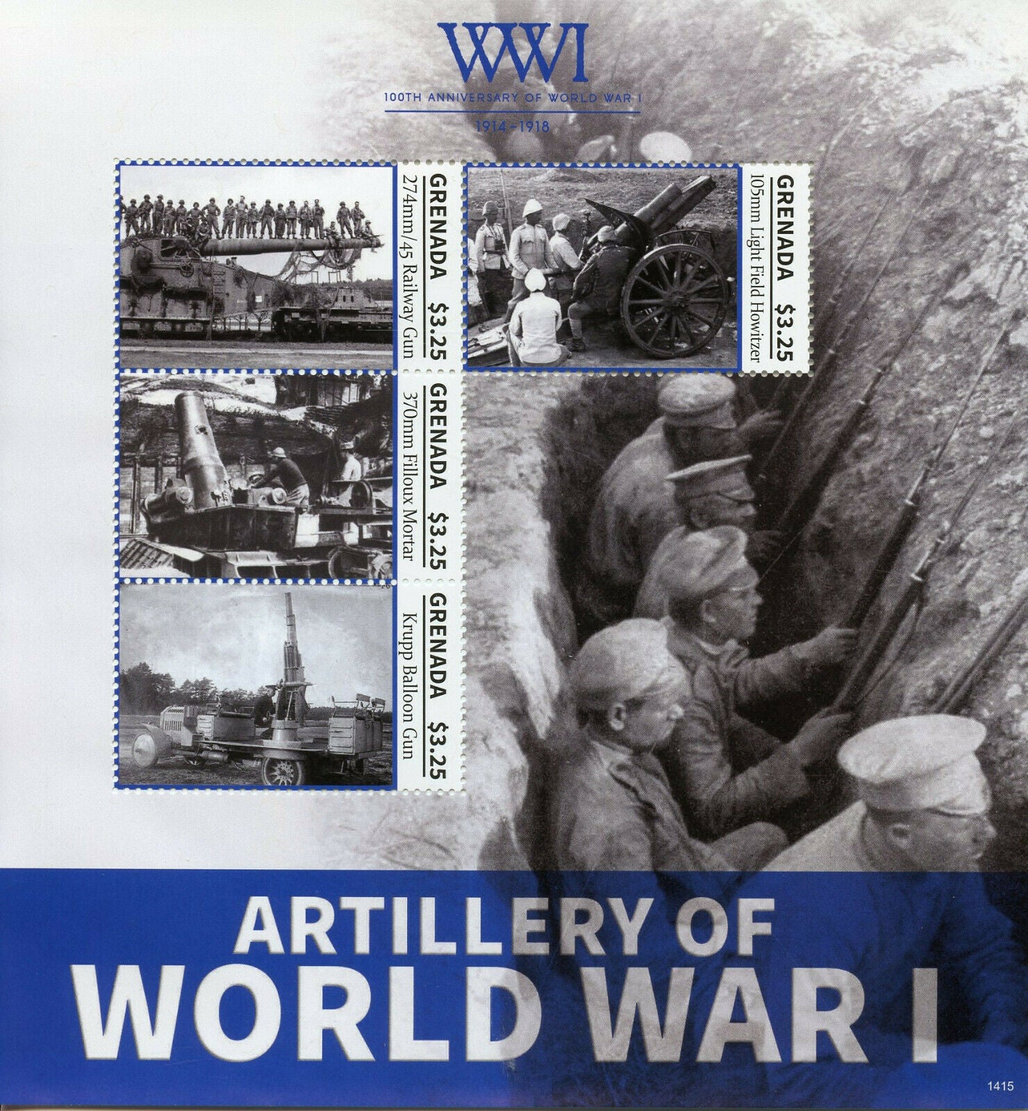 Grenada Stamps 2014 MNH WWI WW1 World War I Artillery Howitzer Krupp 4v M/S