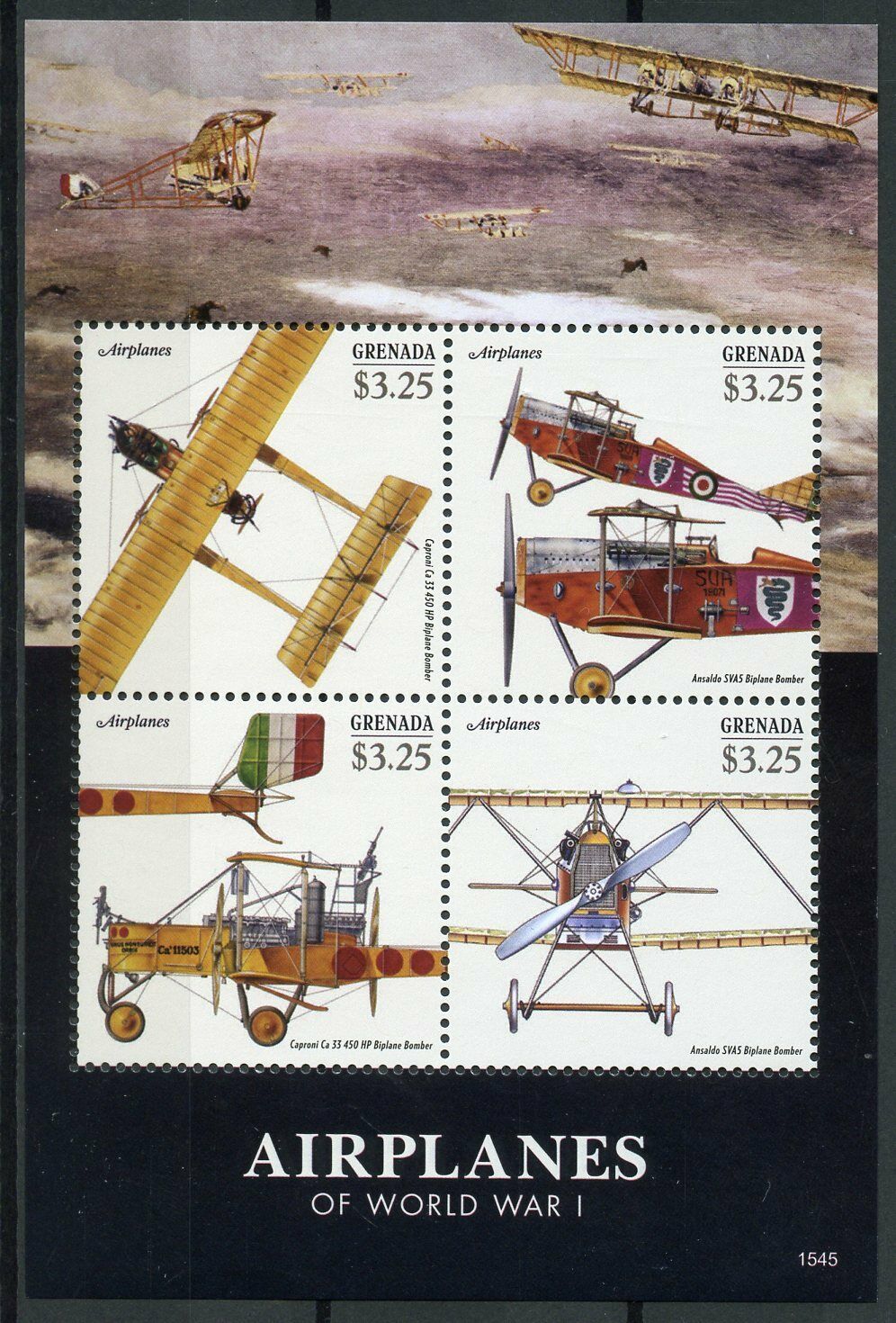 Grenada 2015 MNH Military Stamps WWI WW1 Airplanes First World War I Aviaton 4v M/S