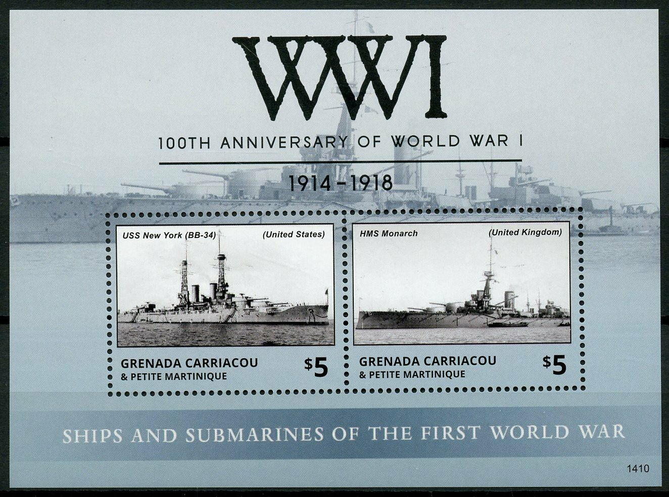 Grenada Grenadines 2014 MNH WWI WW1 World War I Ships Submarines 2v S/S Stamps