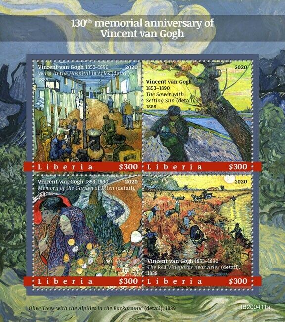 Liberia 2020 MNH Art Stamps Vincent van Gogh Vineyards Arles Paintings 4v M/S