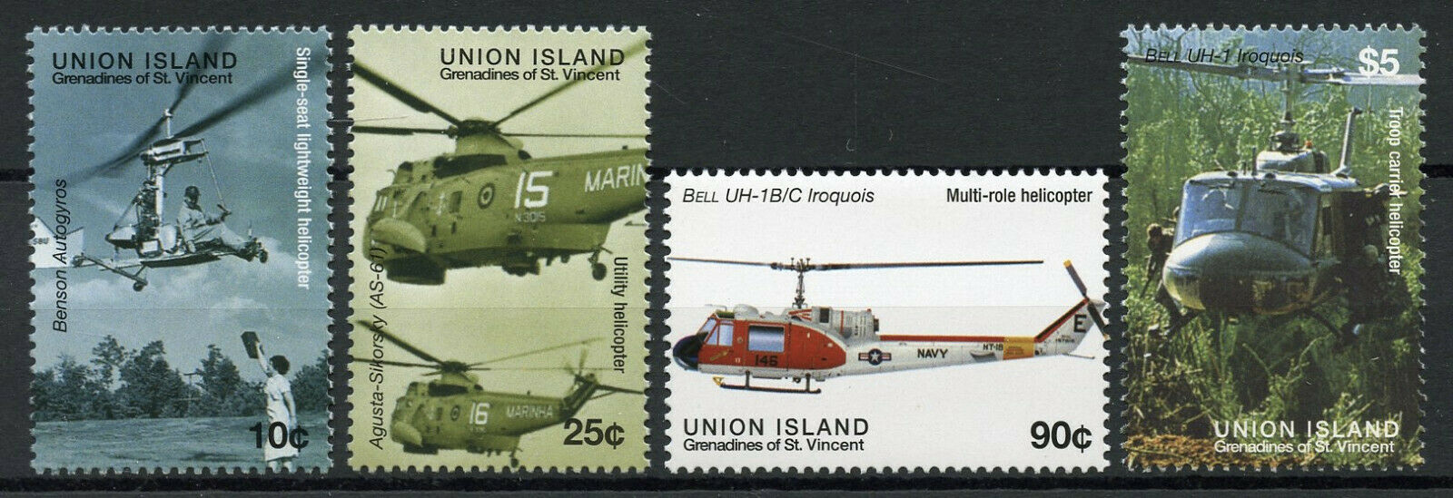 Union Island Gren St Vincent Aviation Stamps 2007 MNH Helicopters Flight 4v Set