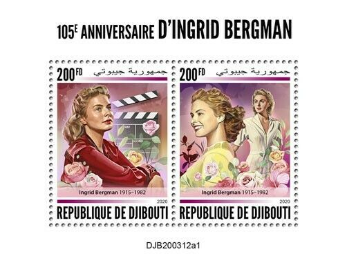 Djibouti Famous People Stamps 2020 MNH Ingrid Bergman Swedish Actress 2v M/S I