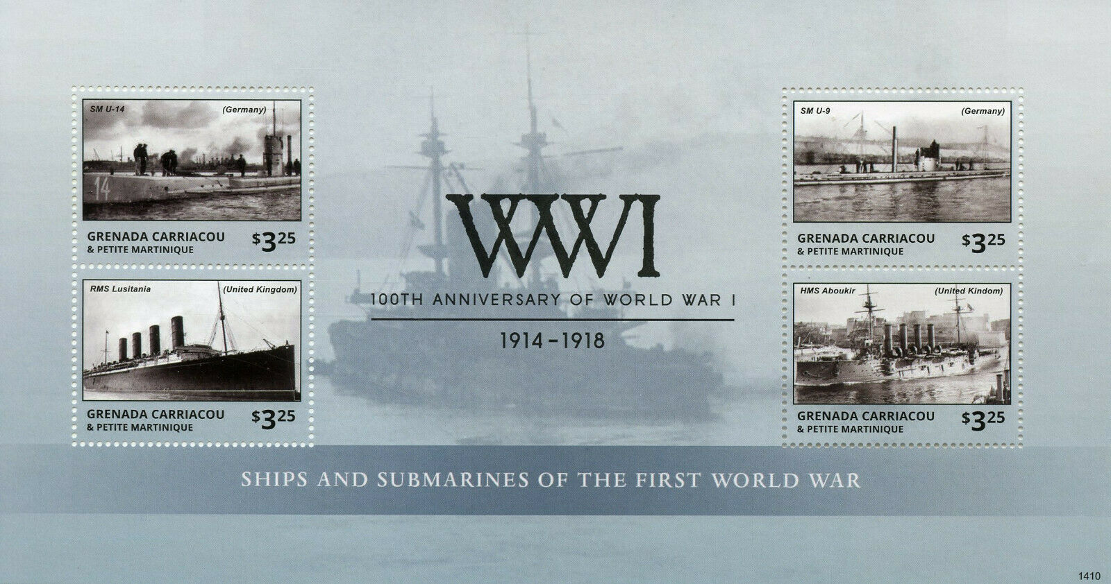 Grenada Grenadines 2014 MNH WWI 100 World War I Ships Submarines 4v MS Stamps