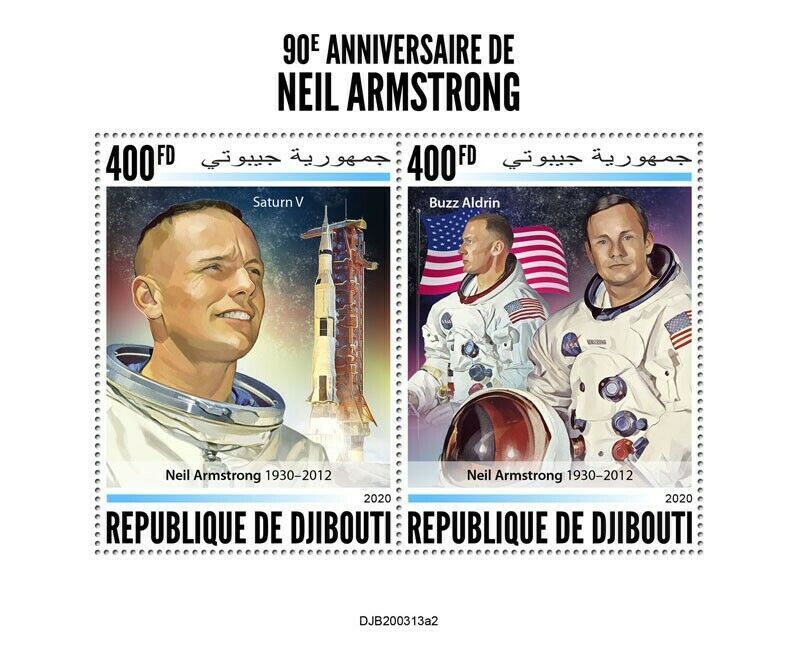 Djibouti Space Stamps 2020 MNH Neil Armstrong Buzz Aldrin Famous People 2v MS II