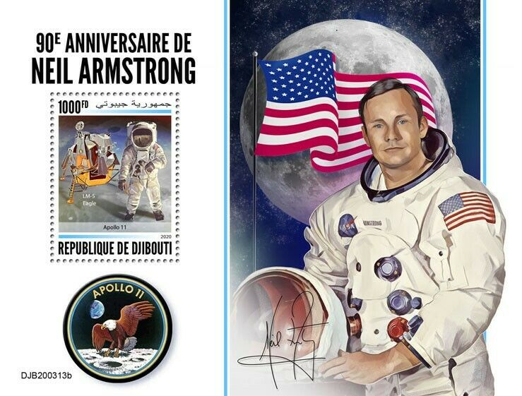 Djibouti Space Stamps 2020 MNH Neil Armstrong Apollo 11 Famous People 1v S/S