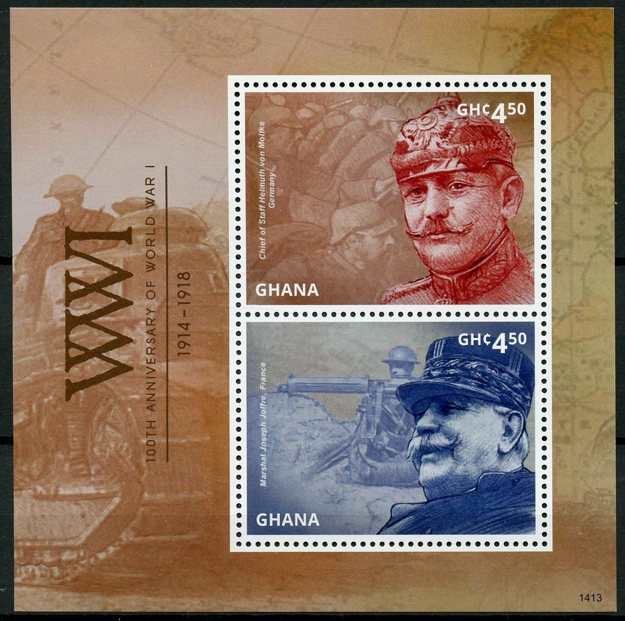 Ghana 2014 MNH WWI WW1 World War I Joseph Joffre 2v S/S Military Stamps