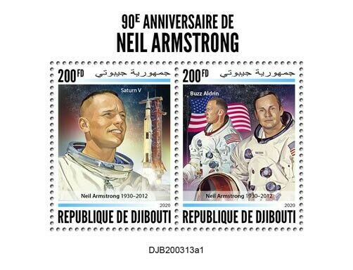 Djibouti Space Stamps 2020 MNH Neil Armstrong Buzz Aldrin Famous People 2v M/S I