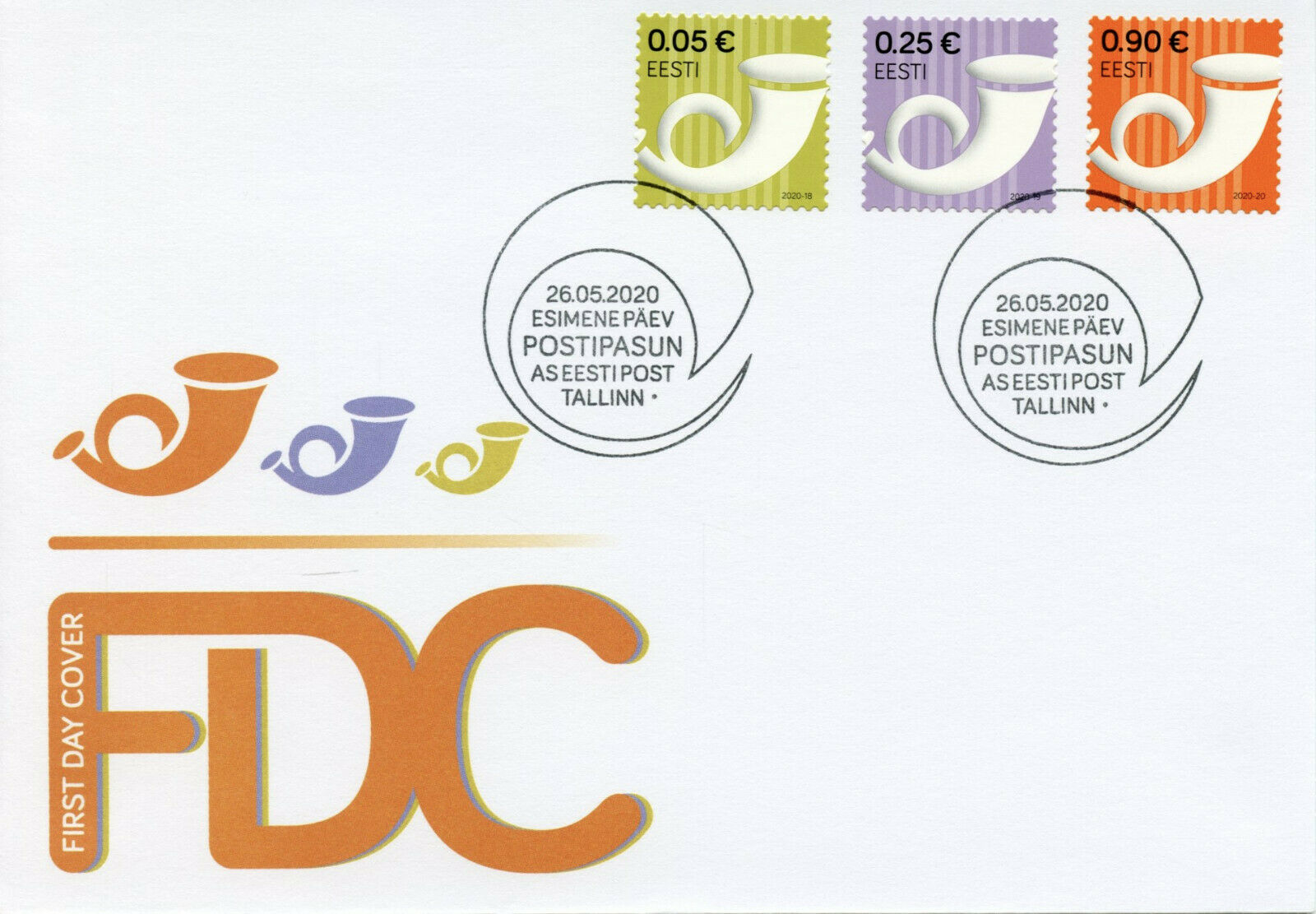 Estonia Definitives Stamps 2020 FDC Posthorn Post Horn 3v S/A Set