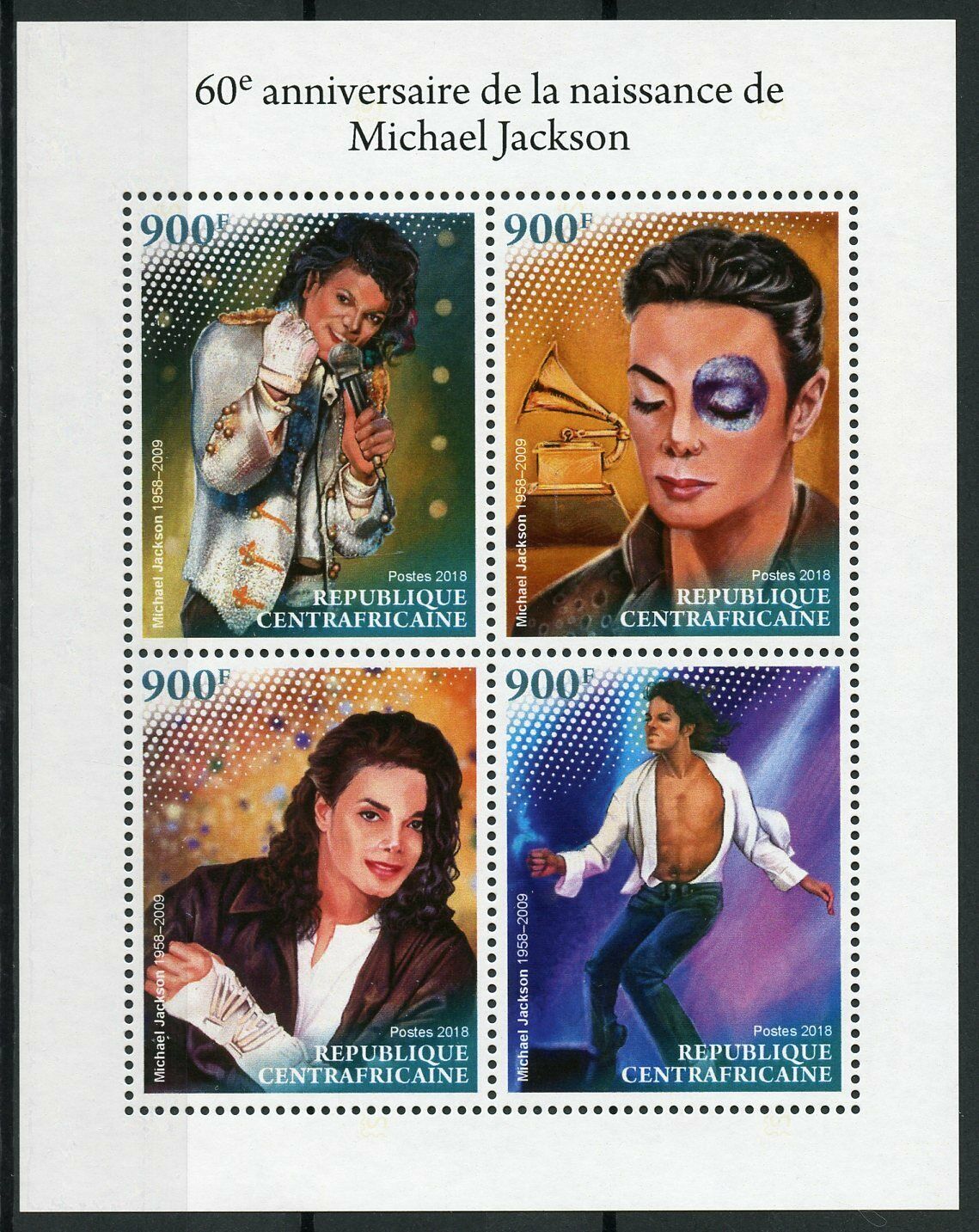 Central African Rep Michael Jackson Stamps 2018 MNH Famous People Music 4v M/S