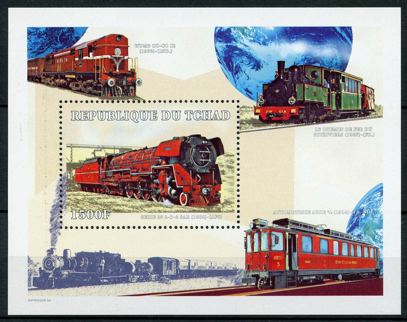 Chad Trains Stamps 2000 MNH Steam Engines Locomotives Railways Rail 1v S/S I