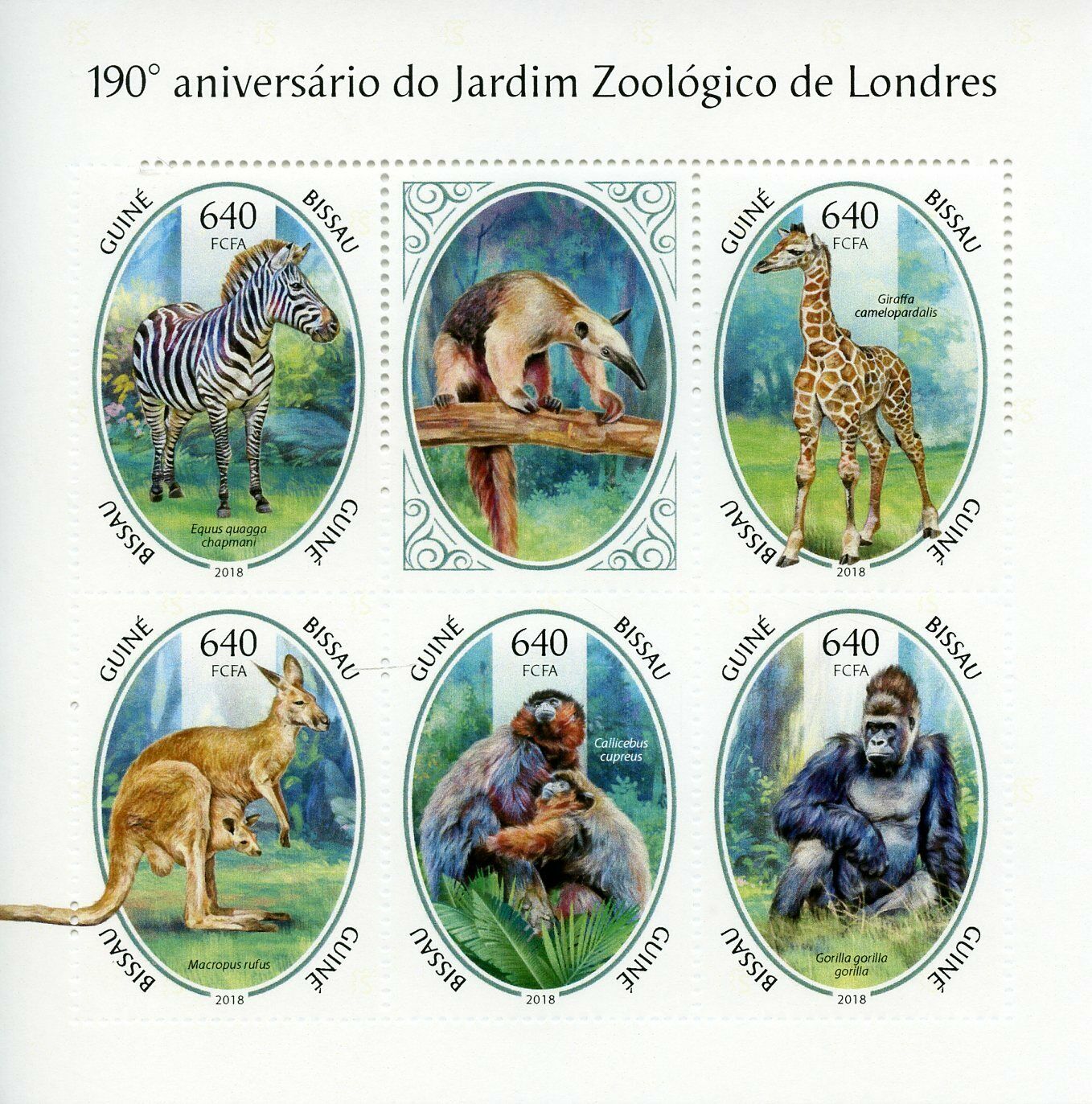 Guinea-Bissau Wild Animals Stamps 2018 MNH London Zoo Zebras Monkeys 5v M/S