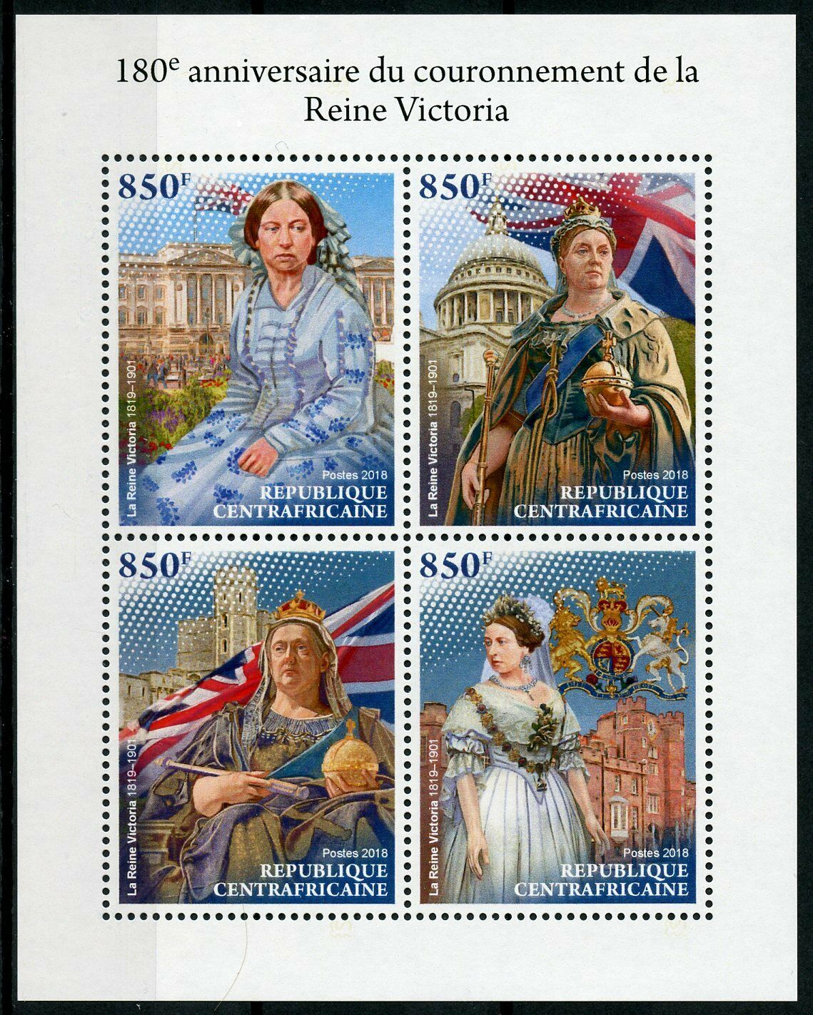 Central African Rep Royalty Stamps 2018 MNH Queen Victoria Coronation 4v M/S