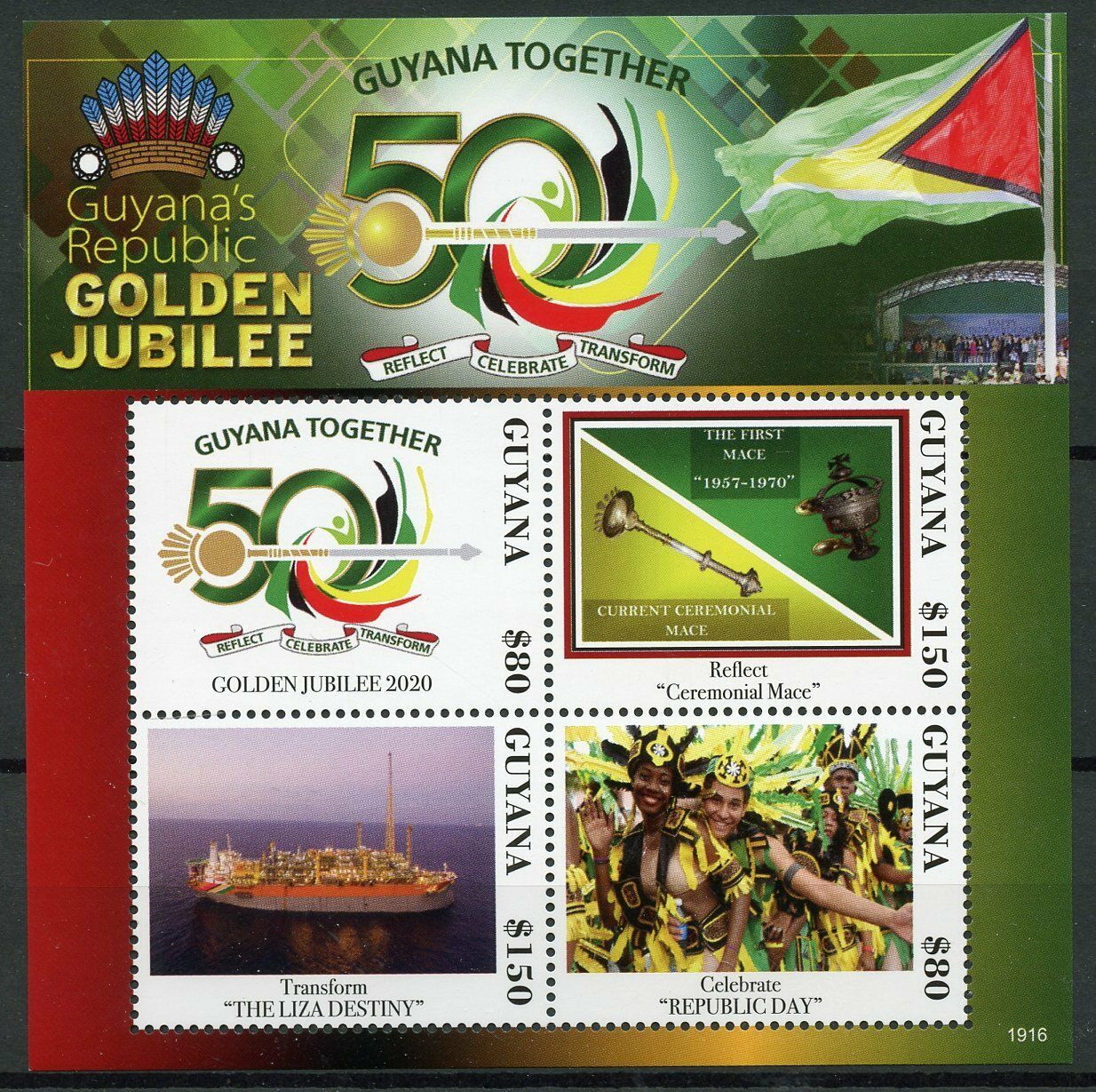 Guyana Flags Stamps 2019 MNH Republic Golden Jubilee Ships Cultures 4v M/S