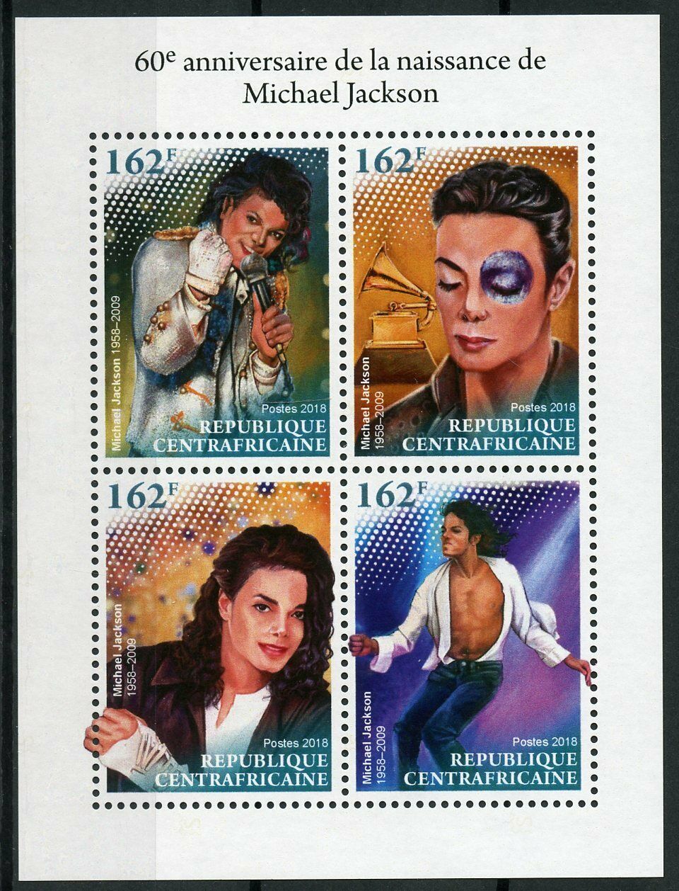 Central African Rep 2018 MNH Micheal Jackson Stamps Celebrities People Music 4v SMALL M/S