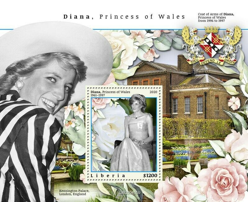 Liberia Royalty Stamps 2020 MNH Princess Diana of Wales Coat of Arms 1v S/S