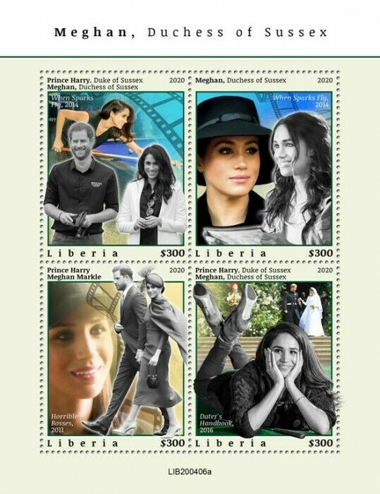 Liberia Royalty Stamps 2020 MNH Meghan Duchess of Sussex Prince Harry 4v M/S