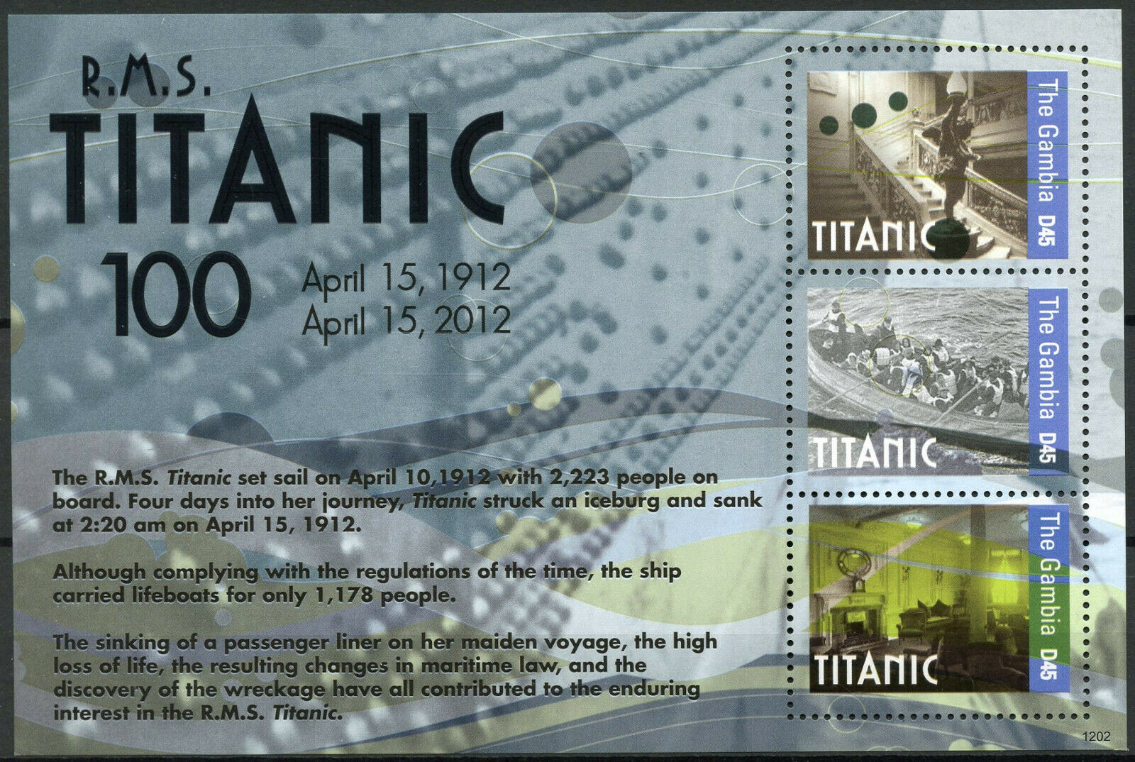 Gambia 2012 MNH RMS Titanic 100th Anniv 3v M/S Ships Boats Nautical Stamps