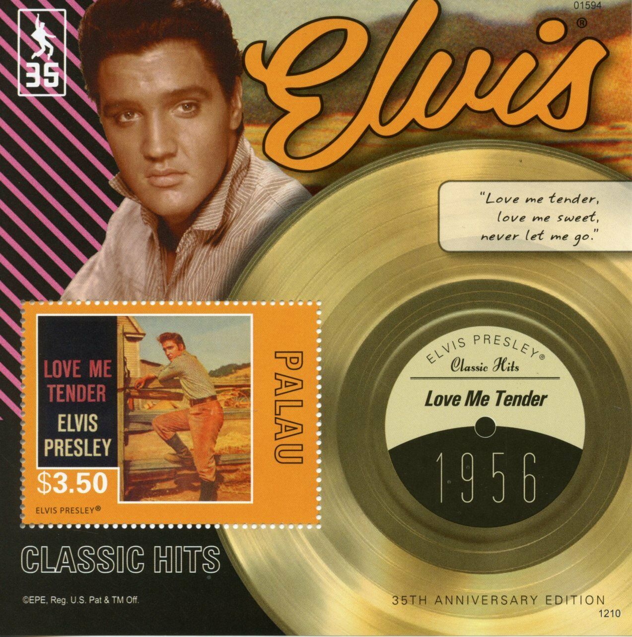 Palau 2012 MNH Elvis Presley Stamps Classic Hits Love Me Tender Music 1v S/S II