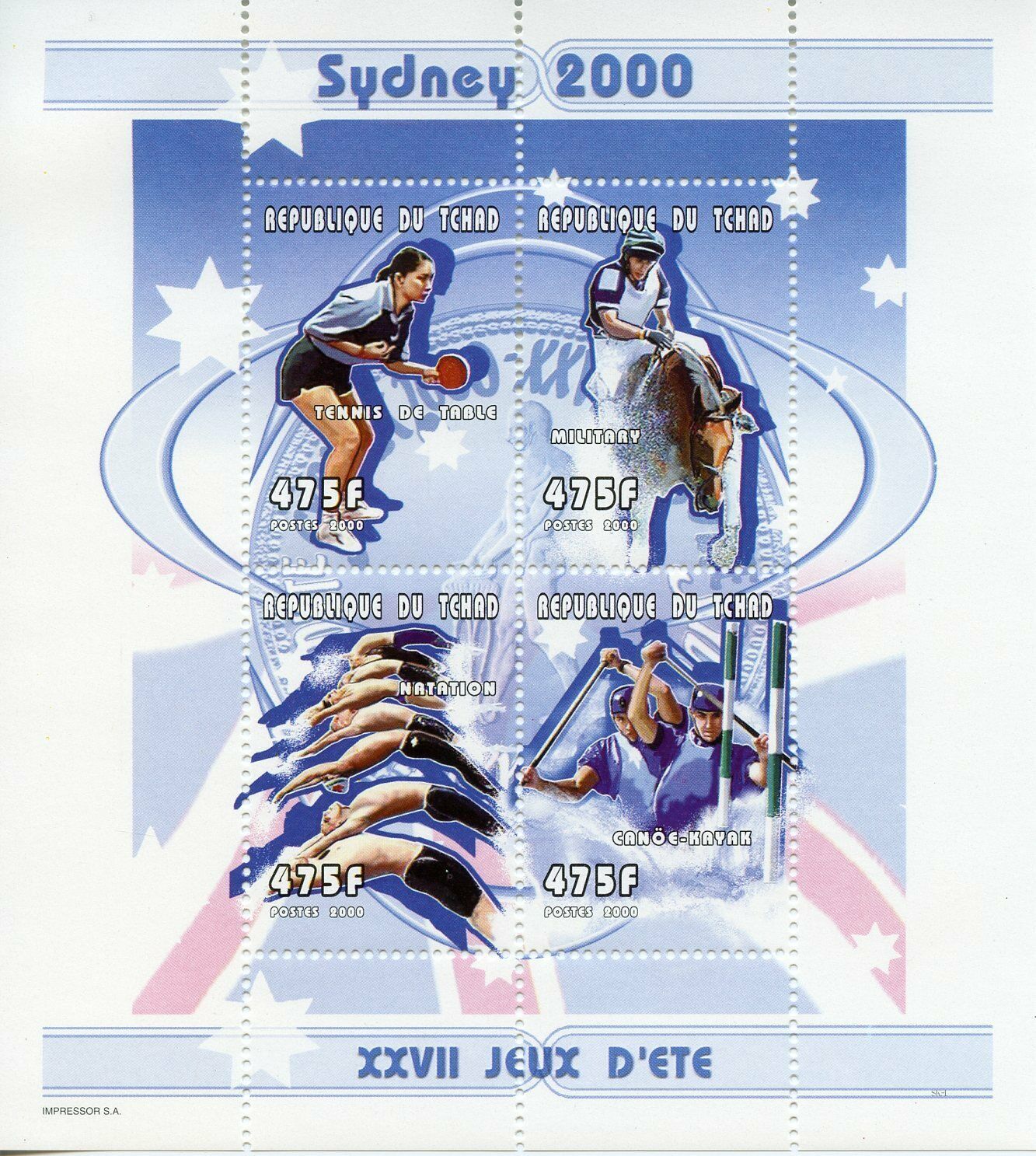 Chad Sports Stamps 2000 MNH Sydney Olympics Table Tennis Swimming 4v M/S VII