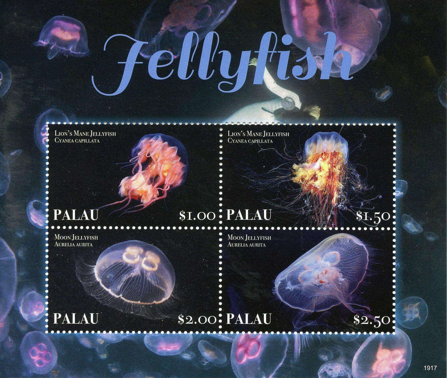 Palau Marine Animals Stamps 2019 MNH Moon Lion's Mane Jellyfish 4v M/S