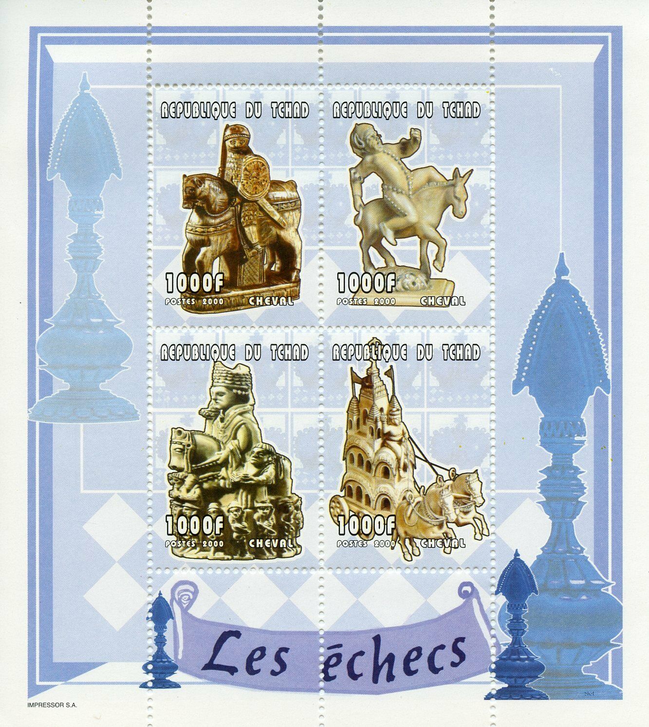 Chad Sports Stamps 2000 MNH Chess Games Horses 4v M/S I