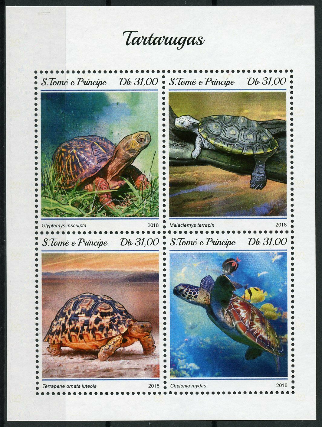 Sao Tome & Principe Turtles Stamps 2018 MNH Wood Green Sea Turtle Reptiles 4v MS