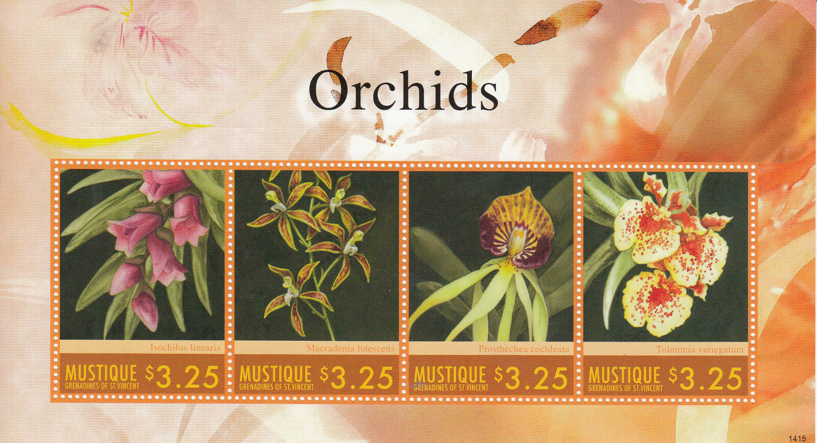 Mustique Gren St Vincent Flowers Stamps 2014 MNH Orchids Flora Nature 4v M/S II