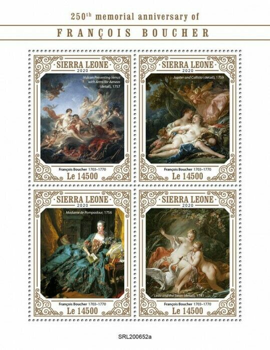 Sierra Leone 2020 MNH Art Stamps Francois Boucher Nudes Nude Paintings 4v M/S