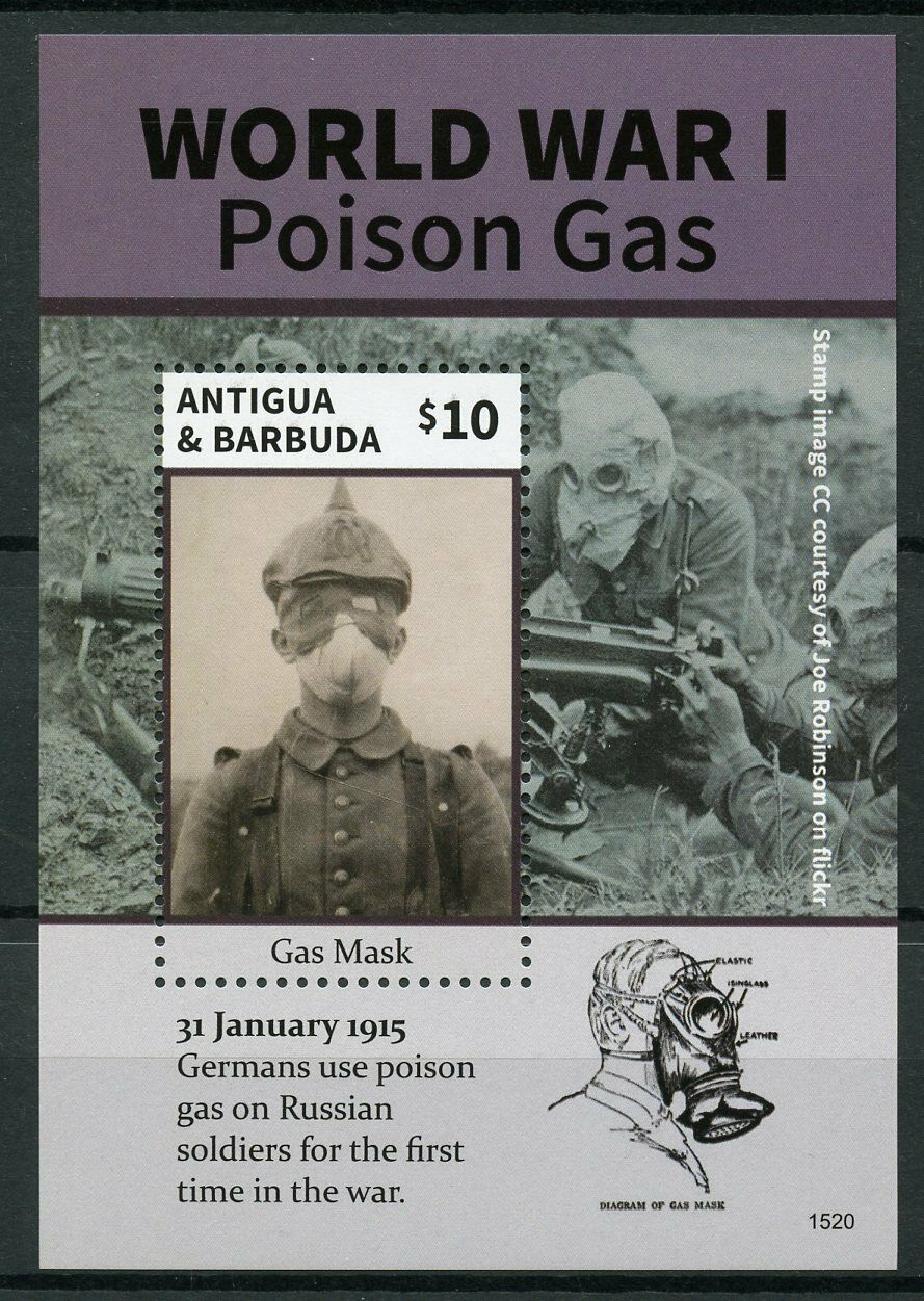 Antigua & Barbuda 2015 MNH WWI World War I Poison Gas 1v S/S Masks Stamps
