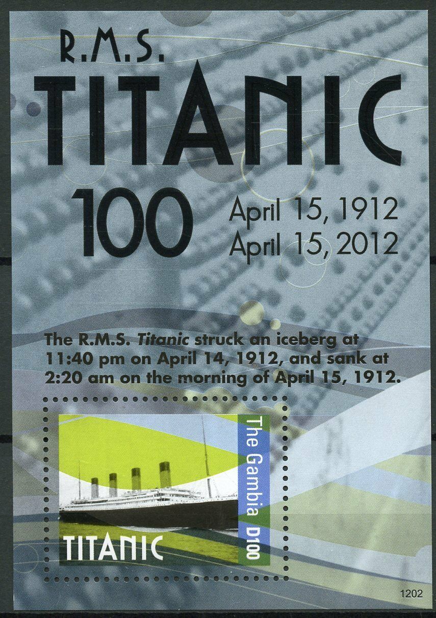 Gambia 2012 MNH Titanic 100th Anniv Sinking 1v S/S Ships Boats Nautical Stamps
