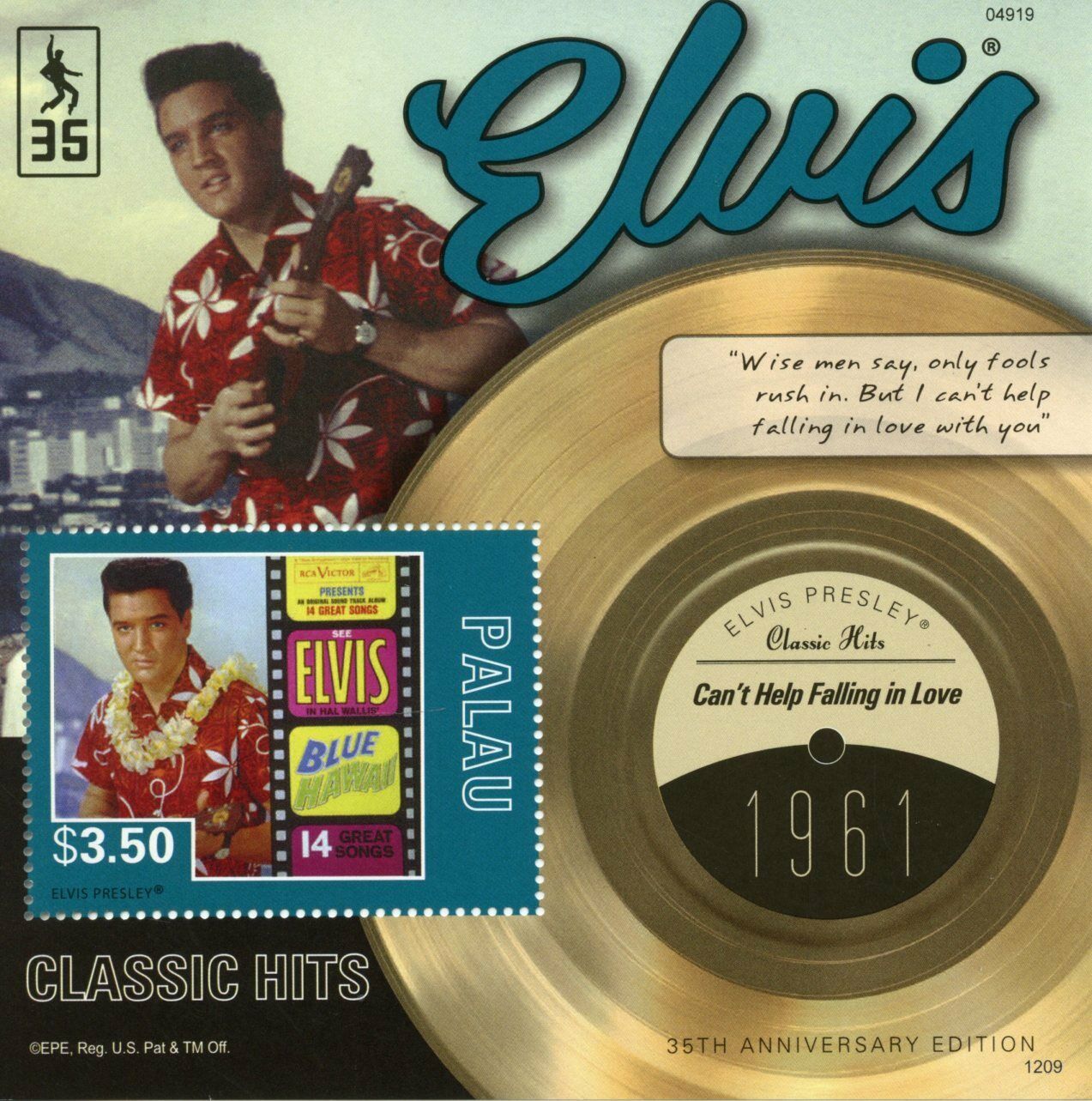 Palau Elvis Presley Stamps 2012 MNH Classic Hits Falling in Love Music 1v S/S I