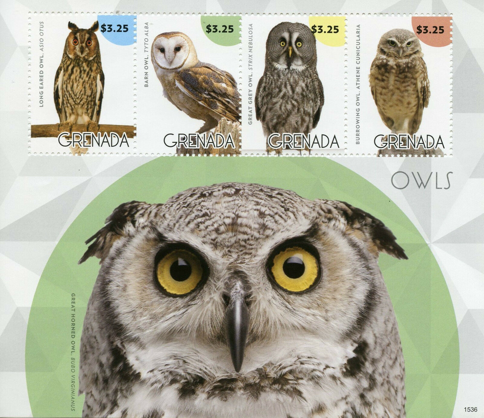 Grenada 2015 MNH Birds of Prey Stamps Owls Burrowing Long Eared Barn Owl 4v M/S