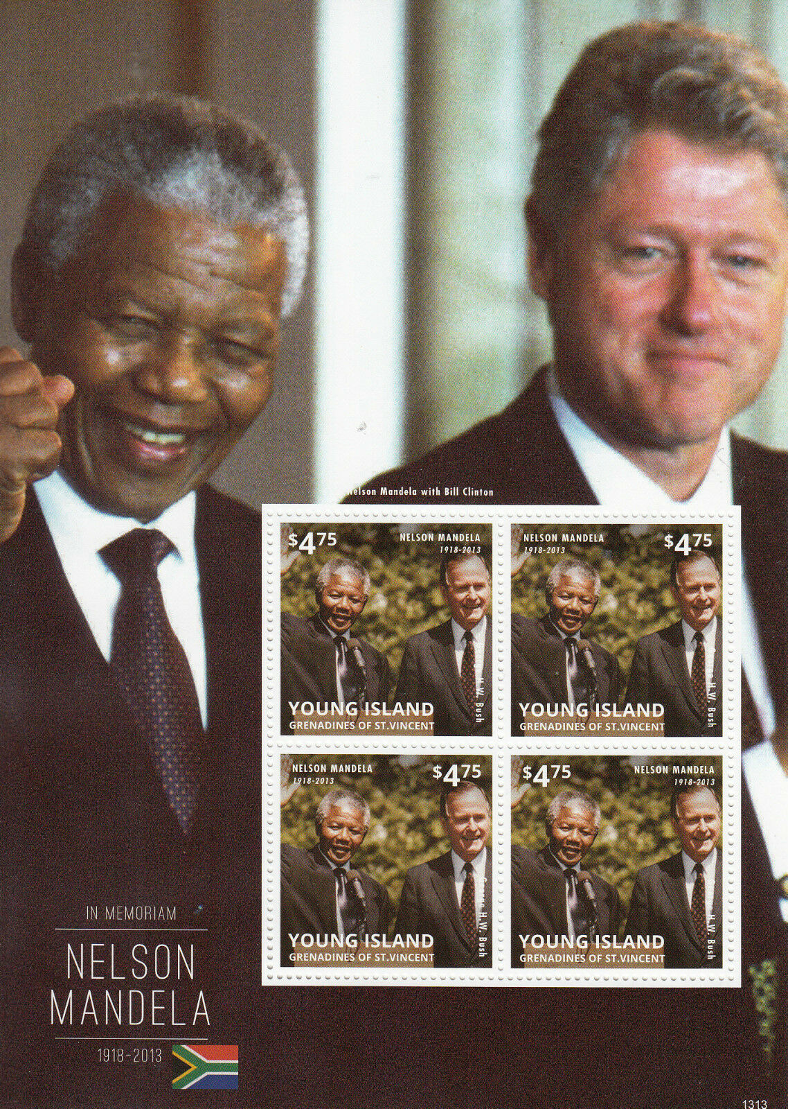 Young Island Gren St Vincent Nelson Mandela Stamps 2013 MNH Clinton 4v M/S II