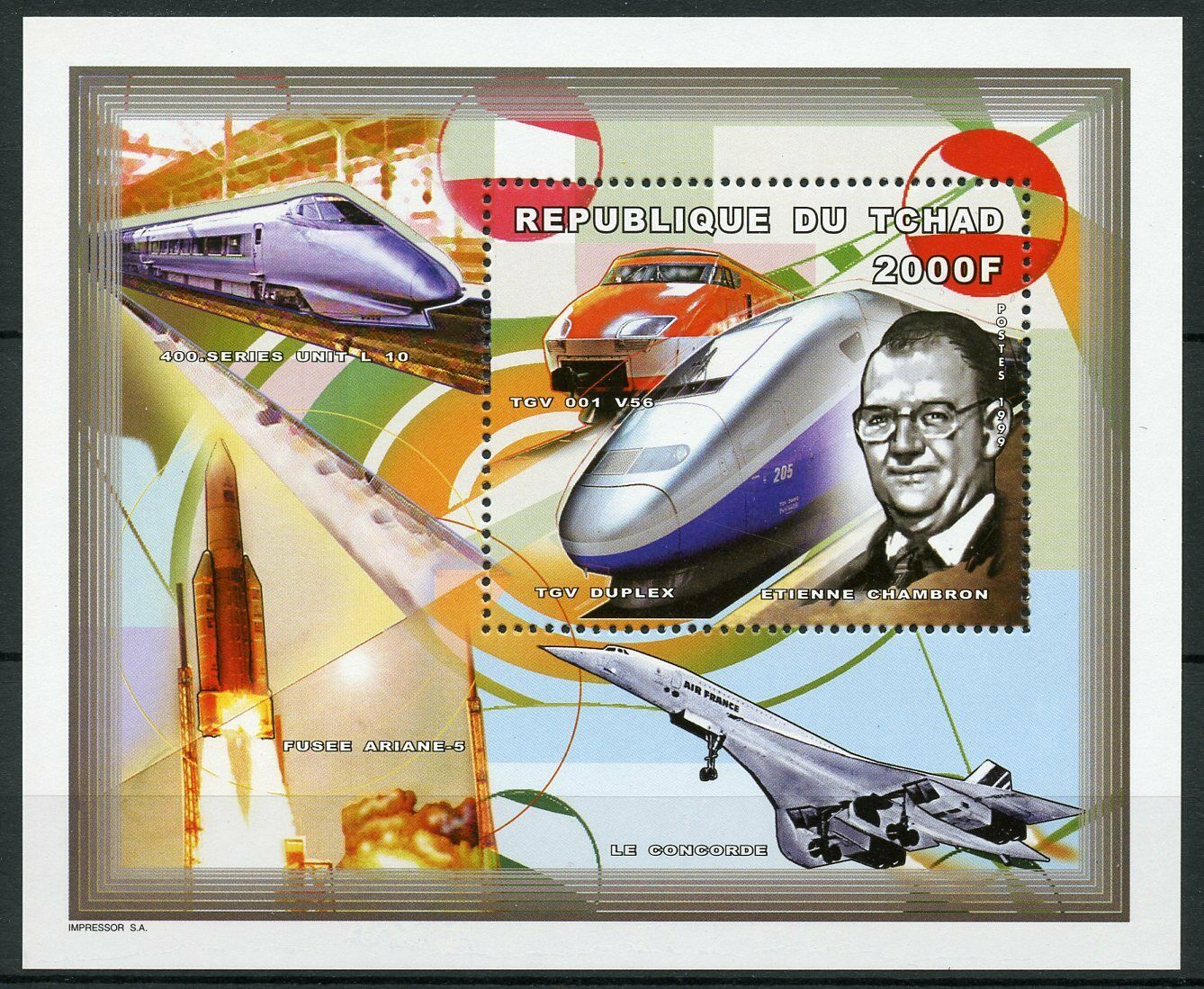 Chad High-Speed Trains Stamps 1999 MNH TGV Duplex Concorde Railways Rail 1v S/S