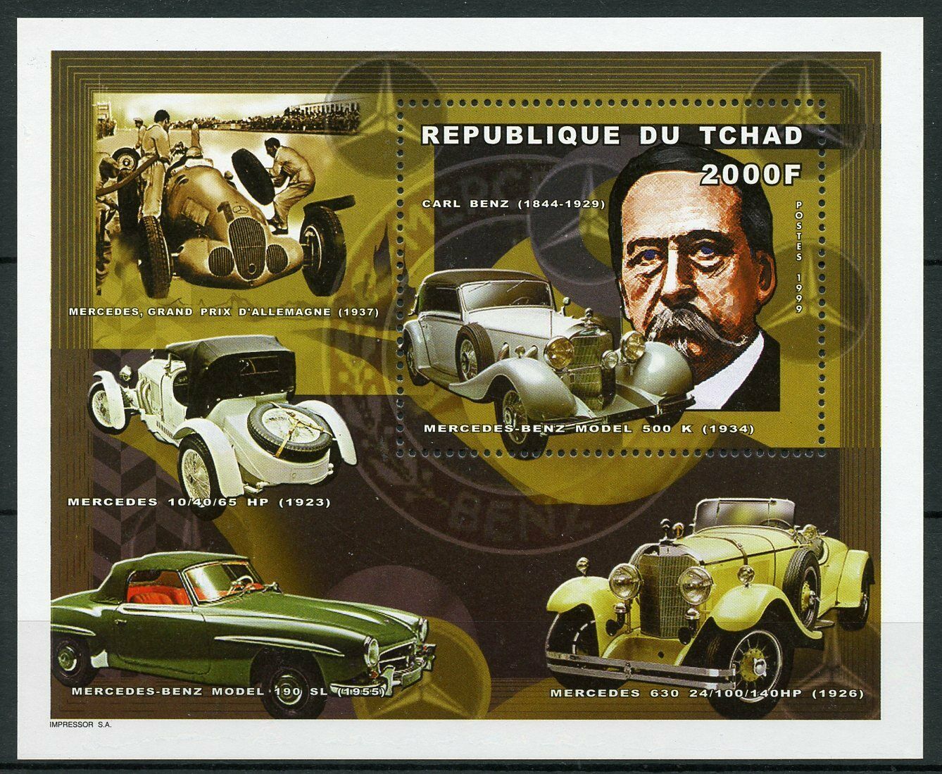 Chad Cars Stamps 1999 MNH Mercedes-Benz Carl Benz Famous People 1v S/S