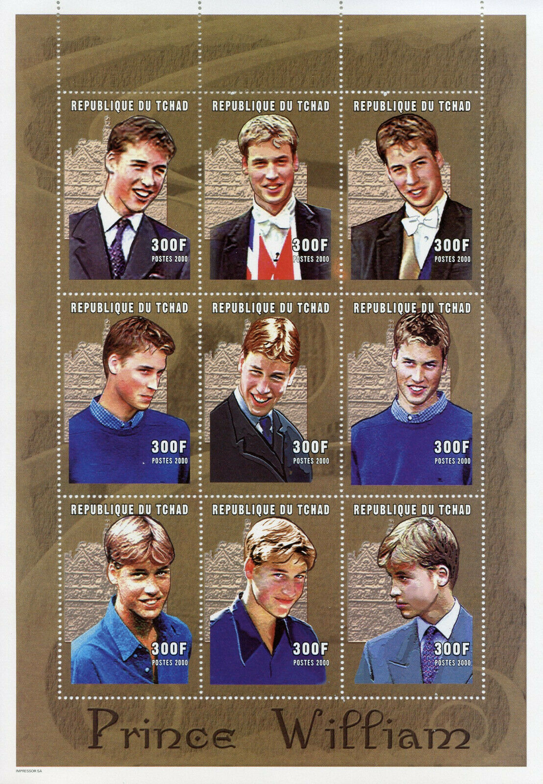 Chad Royalty Stamps 2000 MNH Prince William Famous People 9v M/S
