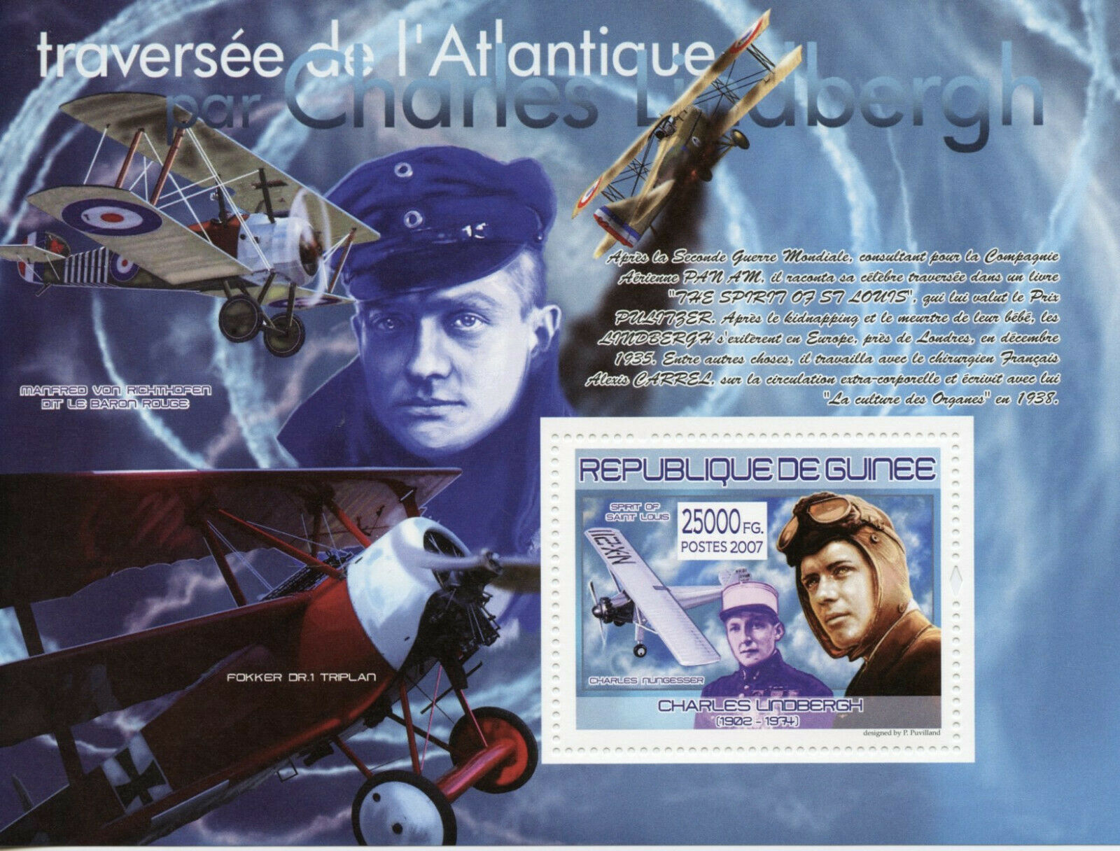 Guinea Aviation Stamps 2007 MNH Charles Lindbergh Atlantic Crossing 1v S/S I