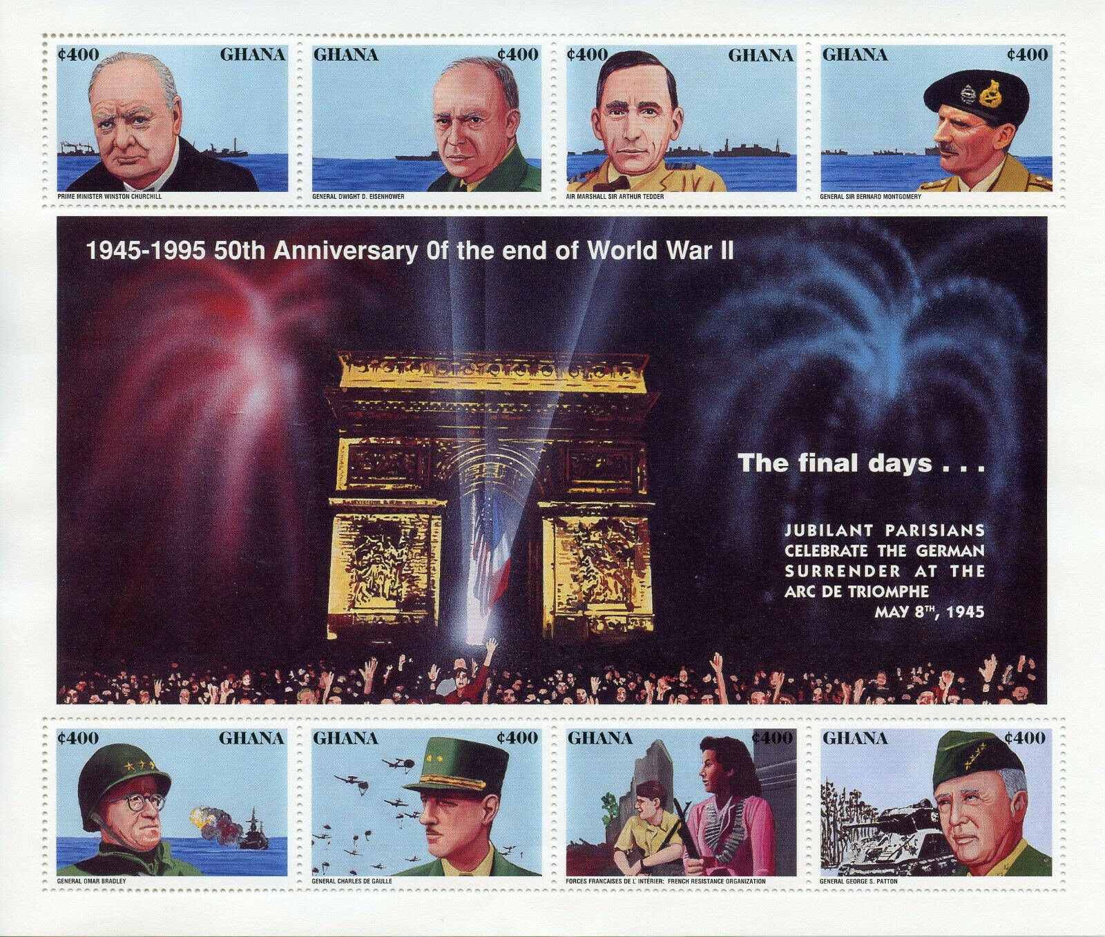 Ghana Stamps 1995 MNH WWII WW2 VE Day End Word War II Churchill Patton 8v M/S