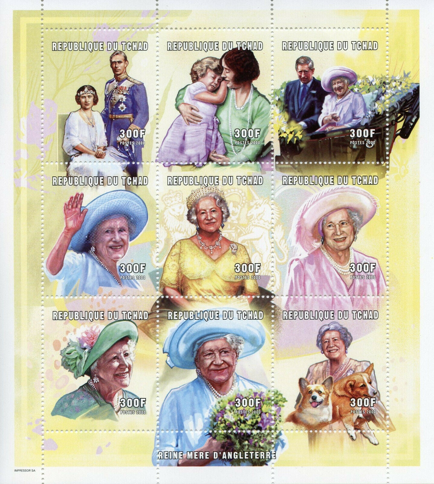 Chad Royalty Stamps 2000 MNH Queen Mother Famous People 9v M/S