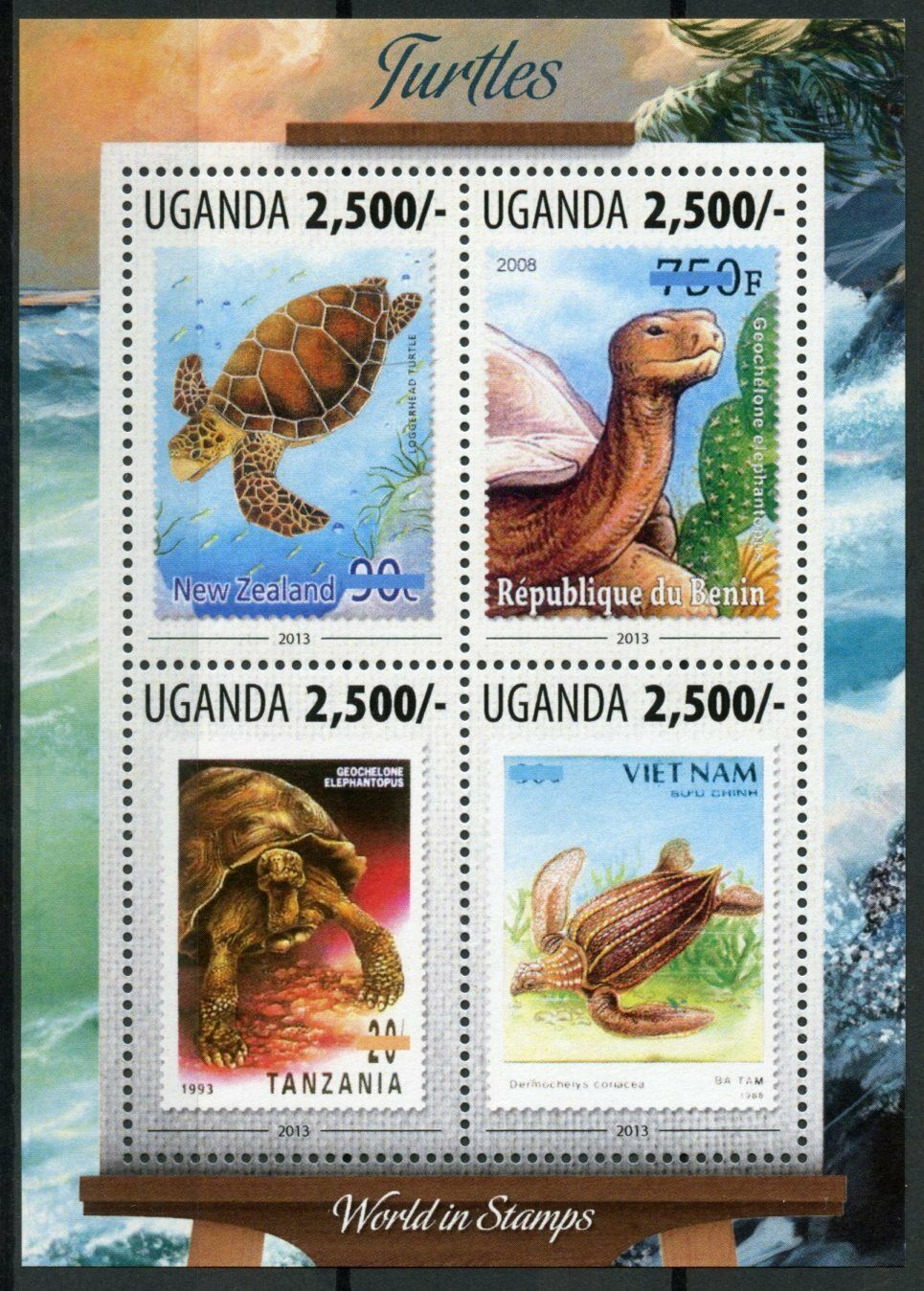 Uganda World in Stamps 2013 MNH Turtles Turtle Stamps-on-Stamps SOS 4v M/S