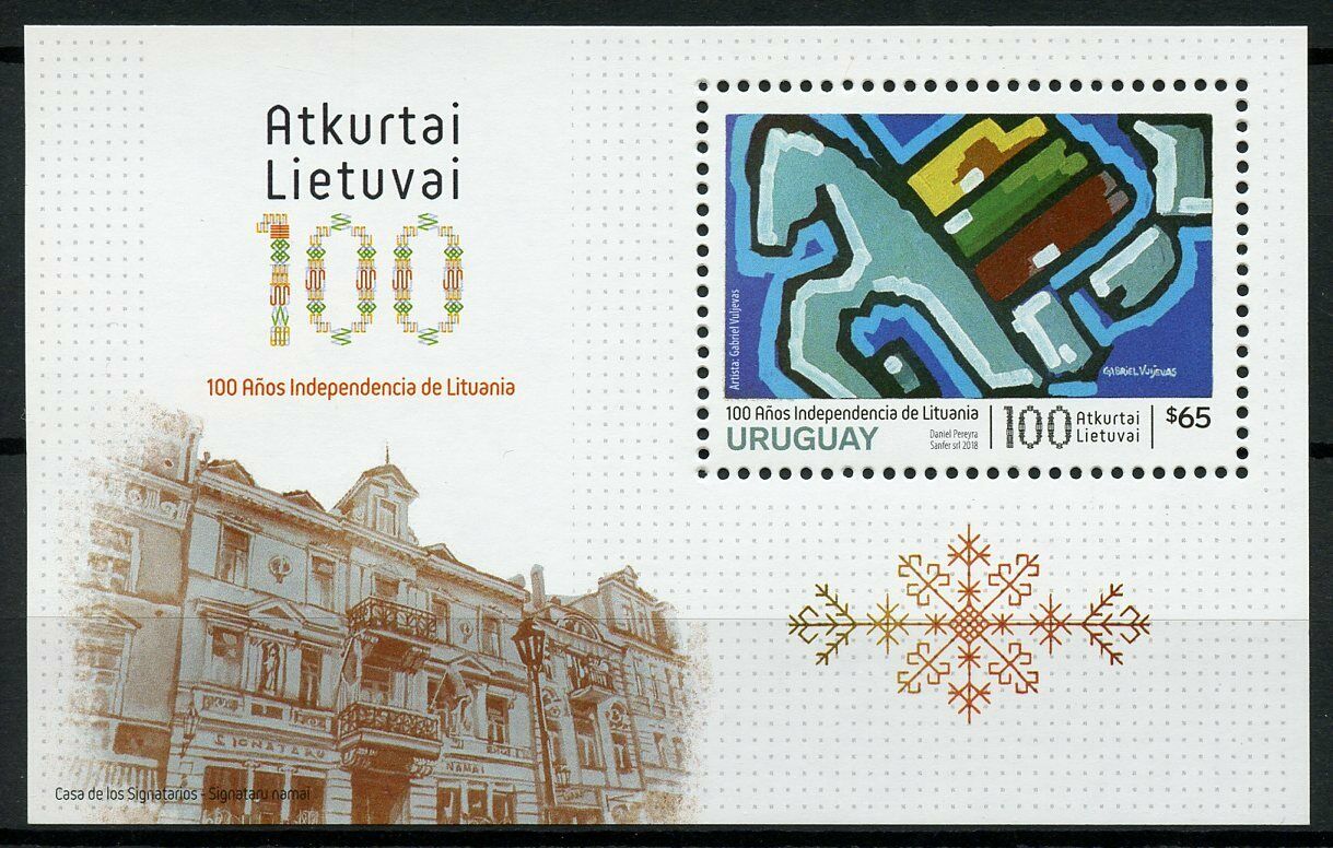 Uruguay 2018 MNH Lithuanian Independence 1v M/S Historical Events Art Stamps