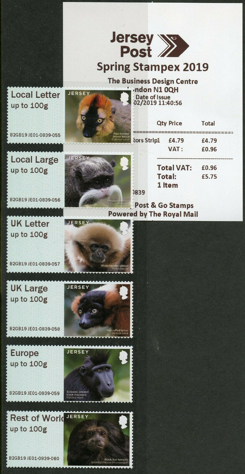 Jersey 2019 MNH Durrell Primates Post & Go Spring Stampex JE01 6v Col Str Stamps