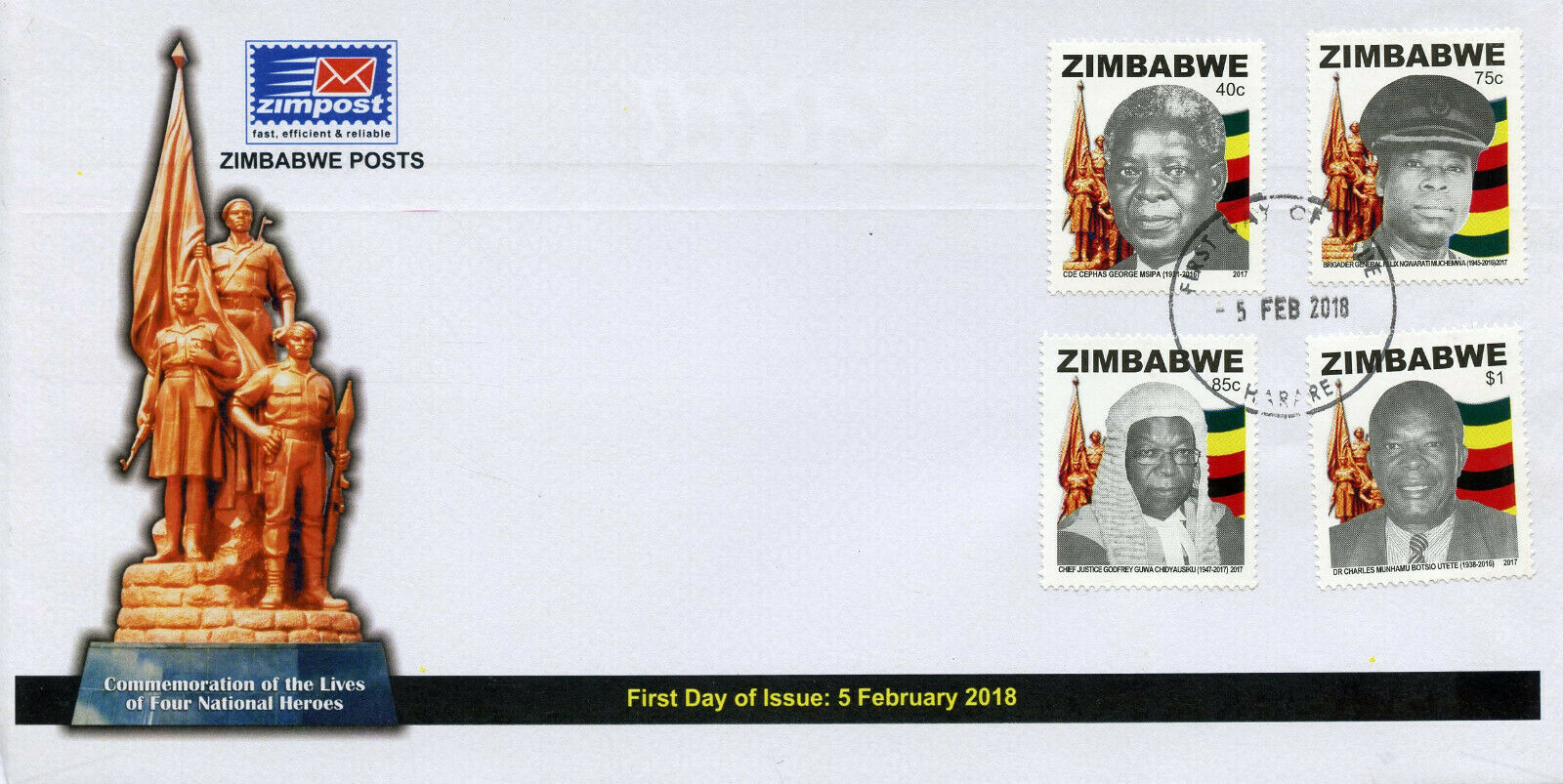 Zimbabwe 2018 FDC Heroes 4v Set Cover Famous People Personalities Stamps