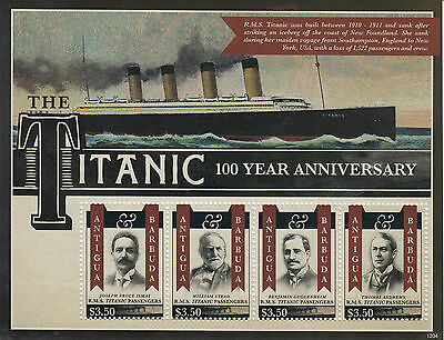 Antigua & Barbuda 2012 MNH RMS Titanic 100 Year Anniv Sinking 4v M/S Stamps