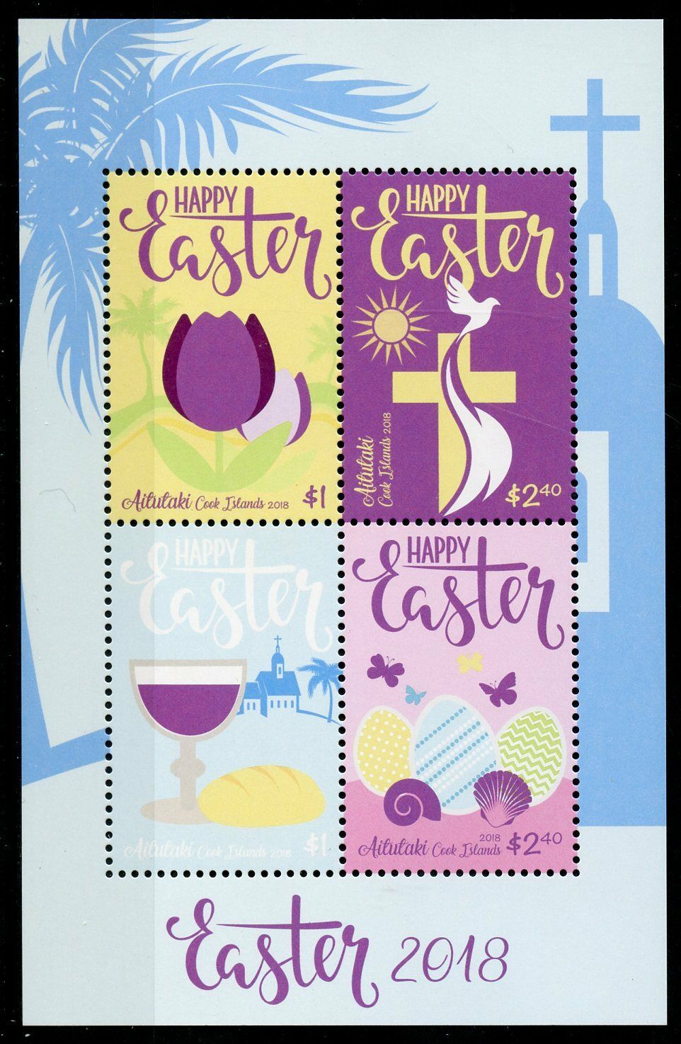 Aitutaki Cook Islands 2018 MNH Easter 4v M/S Churches Eggs Religion Stamps