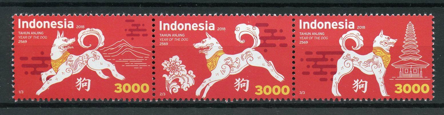 Indonesia 2018 MNH Year of Dog 3v Strip Dogs Chinese Lunar New Year Stamps