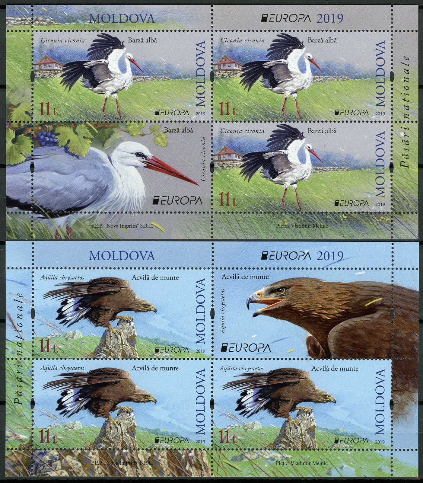 Moldova 2019 MNH Birds Europa Storks Golden Eagles 2x 3v M/S Booklet Stamps