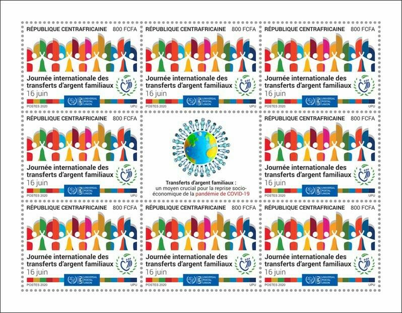 Central African Rep Stamps 2020 MNH Intl Day Family Remittances UPU Corona 8v MS