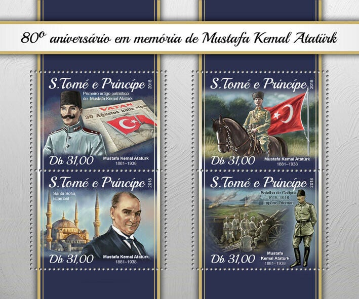 Sao Tome & Principe 2018 MNH Military Stamps Mustafa Kemal Ataturk People 4v M/S
