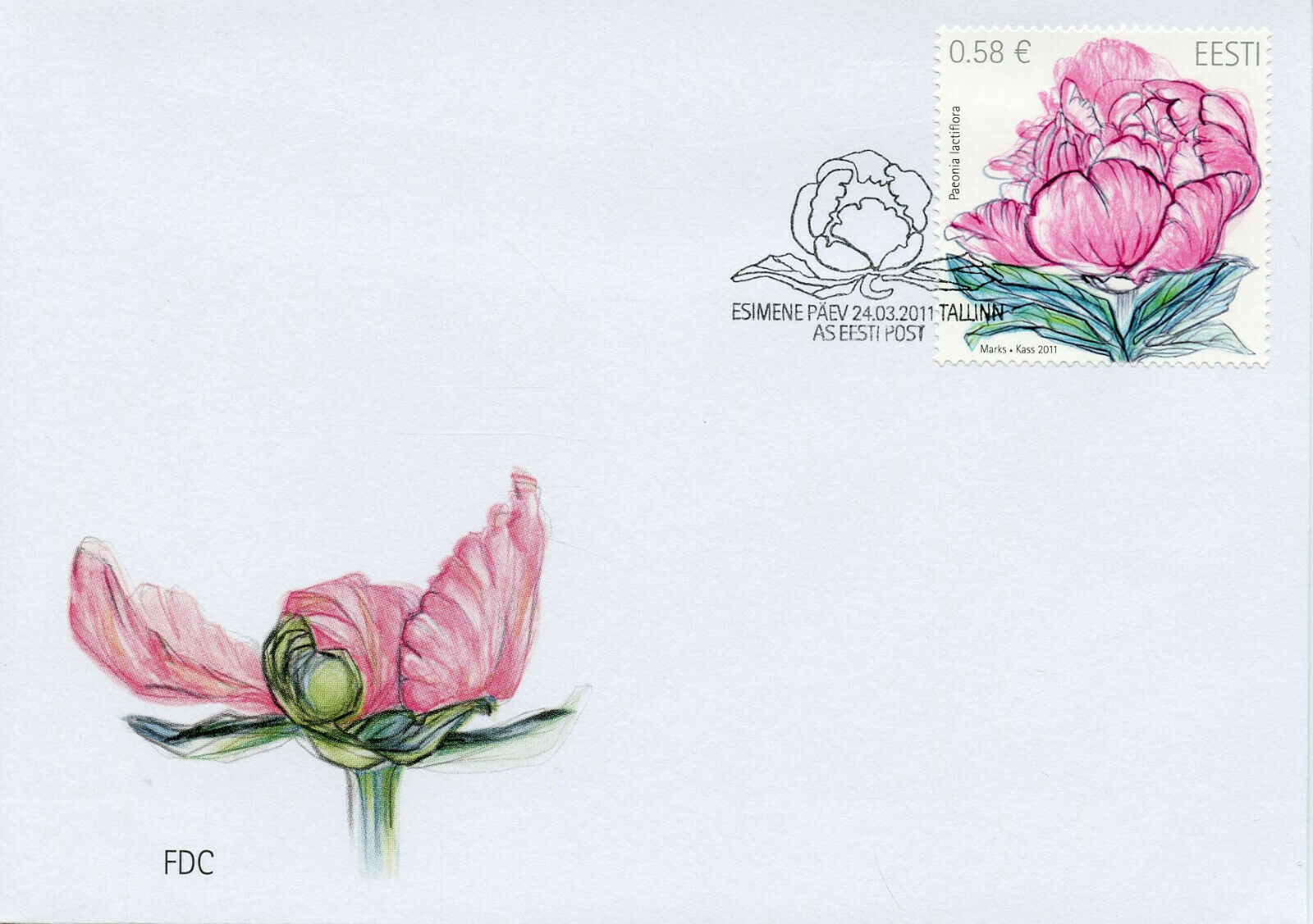 Estonia 2011 FDC Peony Peonies 1v Set Cover Flora Flowers Nature Stamps